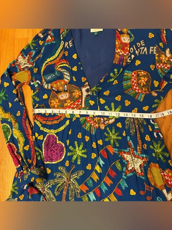 FARM Rio Royal Blue Maxi Dress with Multicolor Tropical Motifs M - Picture 11 of 16